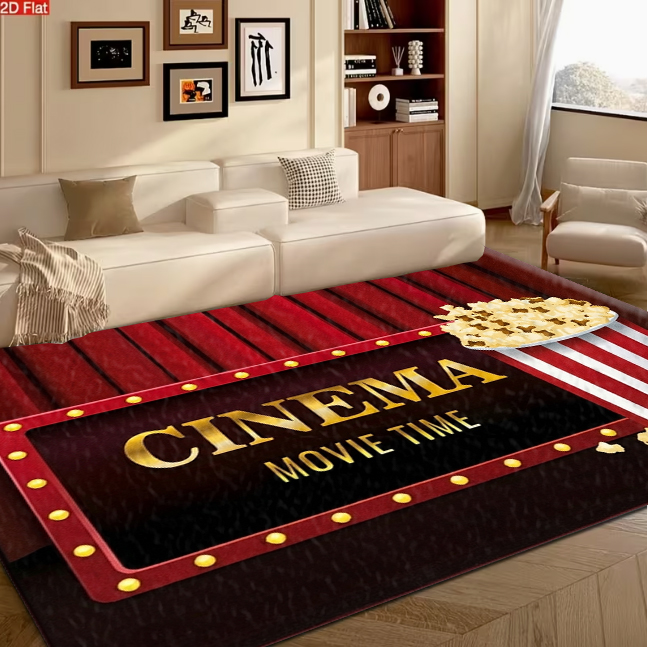 Home Cinema Quarto - Tapete Antiderrapante Temático de Pipoca para