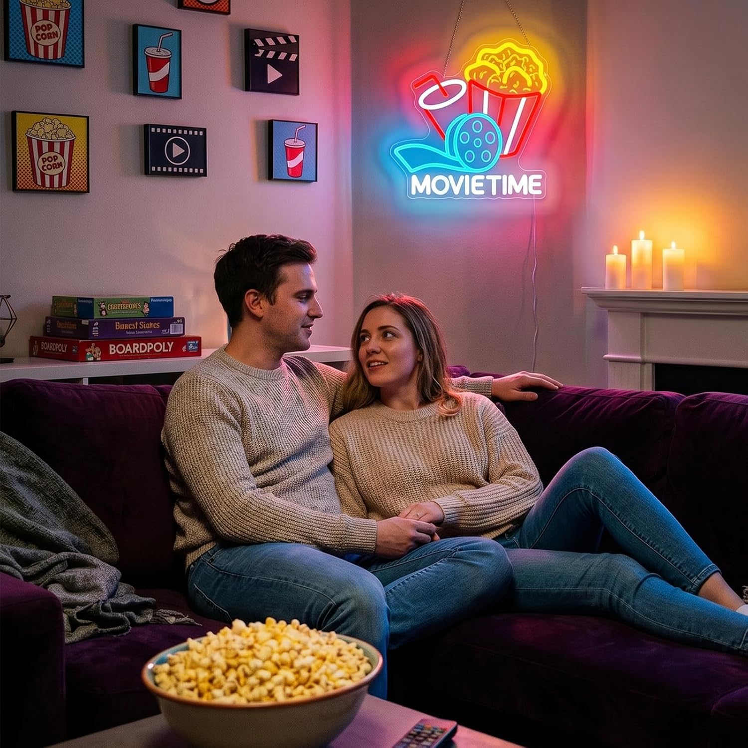 Letreiro Neon 'Movie Time' com - Home Cinema Quarto avaliação e preço